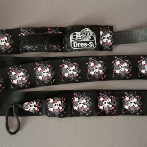 Boxbandagen gemustert schwarz-pinker Totenkopf-Print, für Kampfsport - hochwertige Handbandagen für Training und Wettkampf